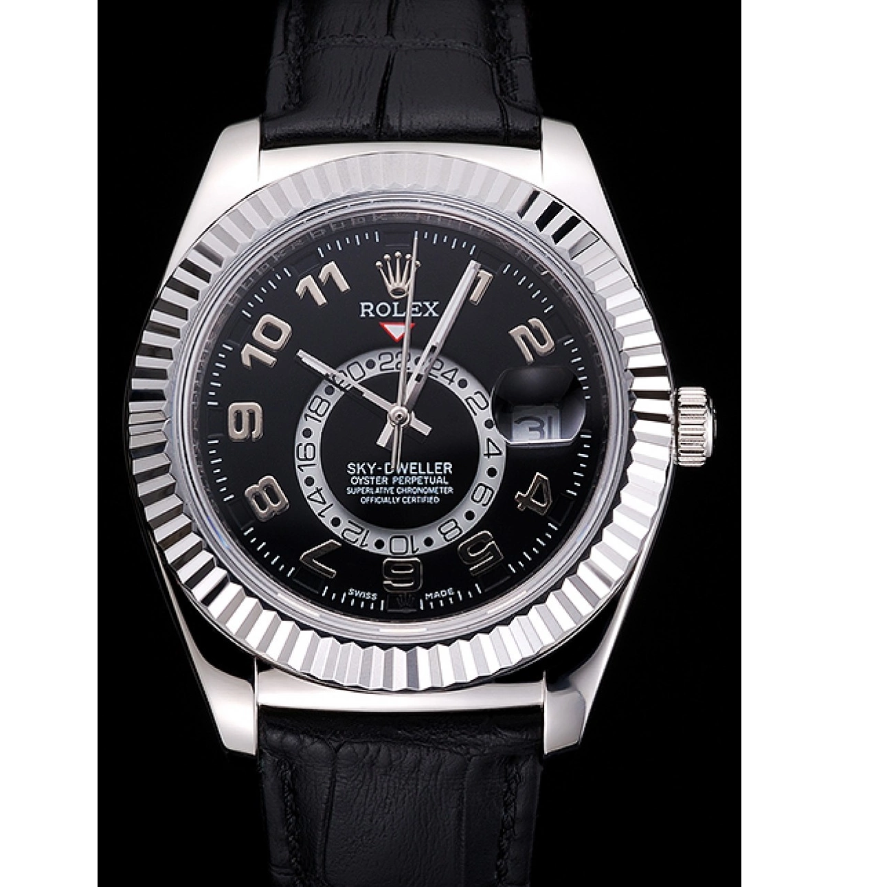Rolex copies cheap Black Leather Rolex Dweller Case Stainless Sky Black Strap Steel Dial 0531